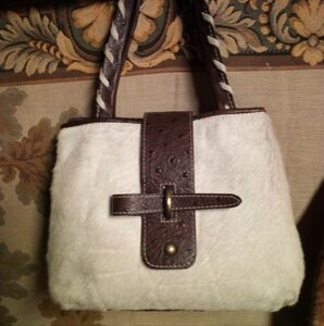 Kate Something Elegant Brown Ostrich and White Hair-on Cowhide Women's Handbag